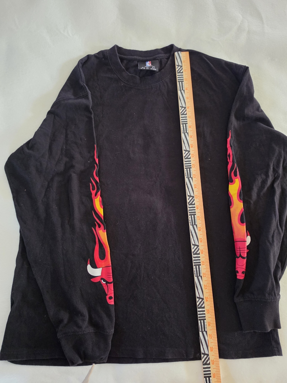 NBA Black Long Sleeve Tee with Red and Orange Flame Sleeves